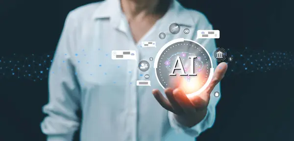 stock image Concept of using artificial intelligence, AI to control the environment, social, governance and control pollution. Using command prompt for generates something, Futuristic technology transformation.