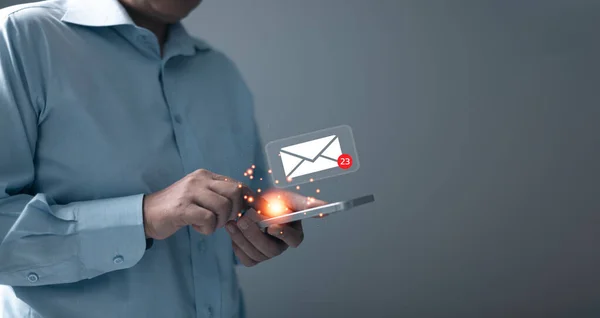Inbox receiving electronic message alert. Business people touch on email in virtual screen. New email notification concept for business e-mail communication and digital marketing. campaign online.