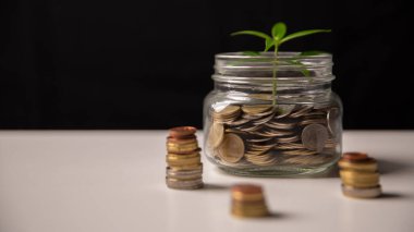 Ticarete yatırım ve akıllı para tasarrufu büyümeye, zenginliğe ve kâra yol açar, para ve sikkelerin stratejik kullanımıyla finansal kalkınmayı ve başarıyı teşvik eder. global, plan, koruma