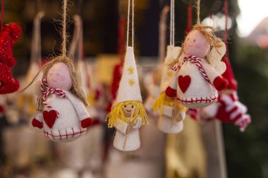Decorations for Christmas holiday. Angels and other toys
