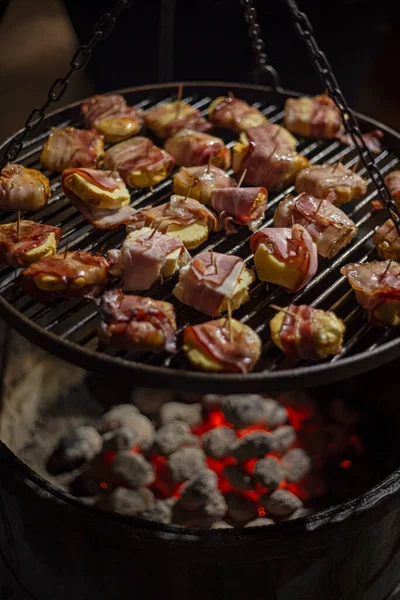 Delicious food at the christmas market, barbecue