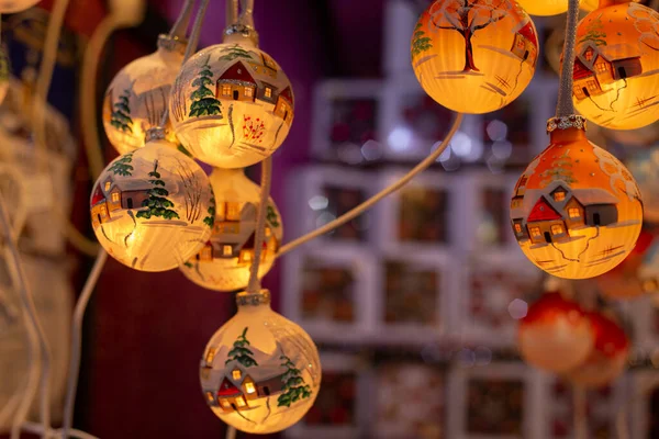 Christmas toy, balls with painted houses