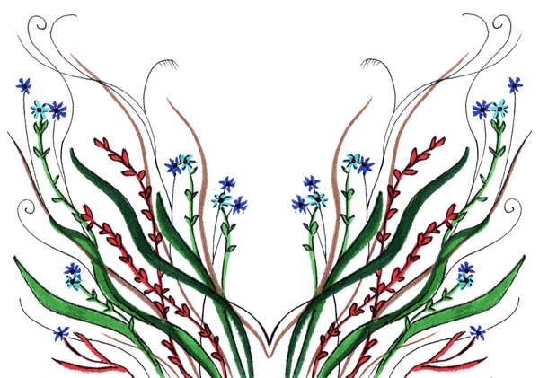 Felt pen wild flowers illustration isolated on the white background, decorative element