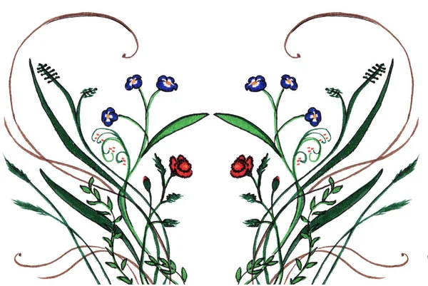 Felt pen wild flowers illustration isolated on the white background, decorative element