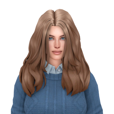 Şık mavi kazaklı, uzun sarı saçlı, güzel bir genç kadın.