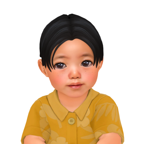 Düz siyah saçlı, sarı tişörtlü, izole edilmiş bir portresi olan sevimli küçük bir çocuk.