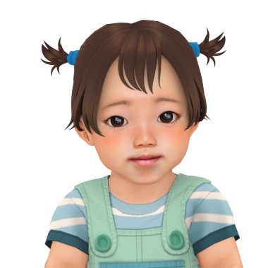 Mavi süveter ve tulum giyen, izole edilmiş portresi olan at kuyruklu şirin, güzel bir bebek.