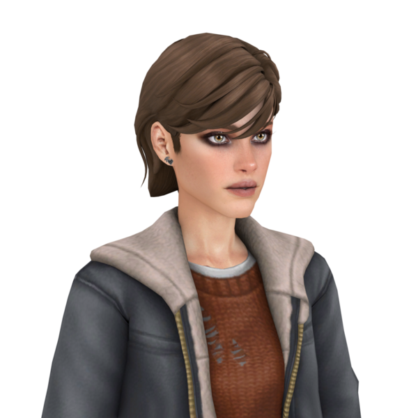 Piercing gibi gözleri ve kısa saçı olan, kışlık giysileri olan, izole edilmiş bir portresi olan güzel bir genç kadın.