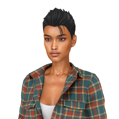 Kısa saçlı, kareli tişörtlü, izole edilmiş portresi olan güzel, ikili olmayan bir kadın.