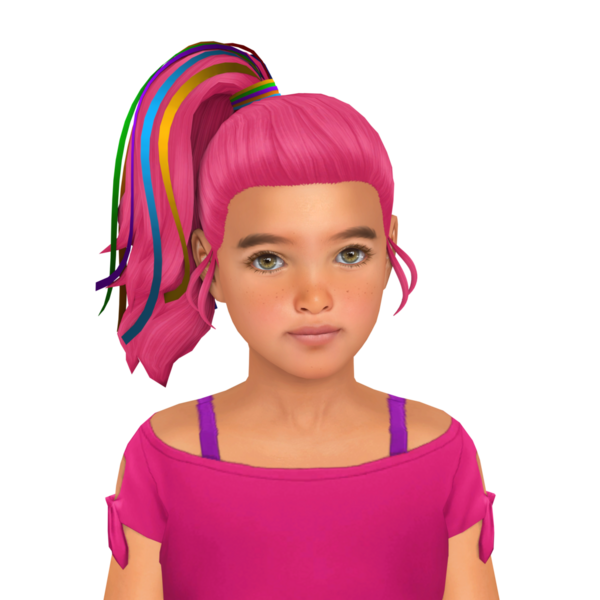 Pembe at kuyruklu, kurdeleli, izole edilmiş bir portresi olan güzel bir kız.