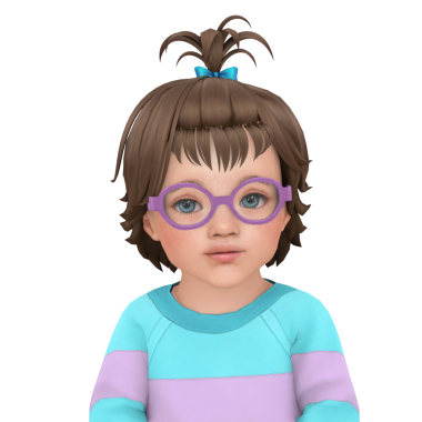 Gözlüklü, atkuyruklu, minicik bir fiyonklu, süveter giyen, izole edilmiş bir portresi olan küçük tatlı bir kız.