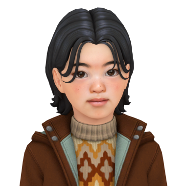 Uzun siyah saçlı, kışlık giysili, soyutlanmış bir Asyalı çocuk.