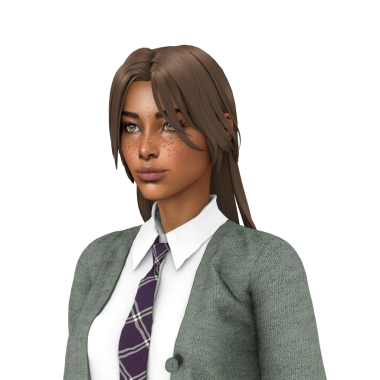 Koyu tenli, güzel bir kadın. Uzun saçlı. Elbiselerini giyer. 