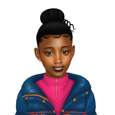 Kışlık ceket giyen, izole edilmiş portresi olan, saçı topuzlu, sevimli, küçük siyah bir çocuk.