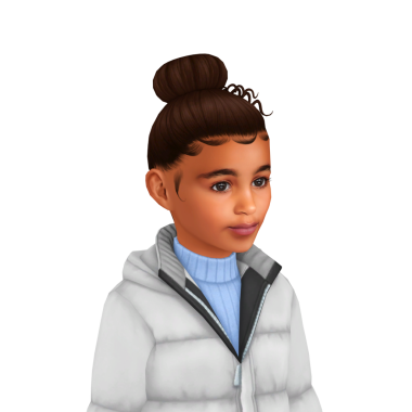 Beyaz kışlık ceket giyen, izole edilmiş portresi olan, saçı topuzlu, sevimli, küçük siyah bir çocuk.