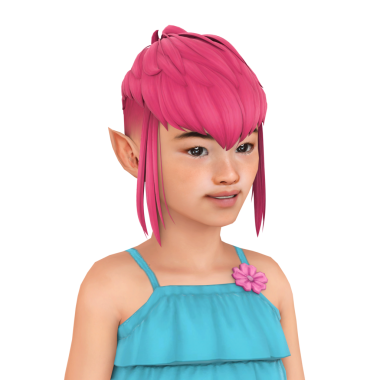 Güzel, şirin, küçük bir fantezi çocuk. Elf kulaklı, havalı pembe saç stili, izole edilmiş bir portre.