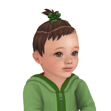 Yeşil hırka giyen, izole edilmiş portresi olan, küçük at kuyruklu şirin bir bebek.