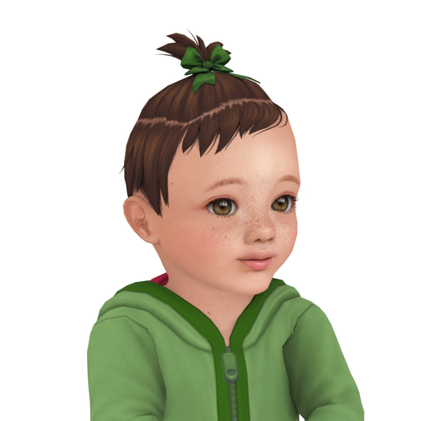 Yeşil hırka giyen, izole edilmiş portresi olan, küçük at kuyruklu şirin bir bebek.