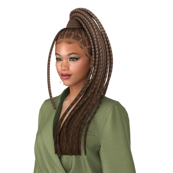 Süslü, at kuyruklu, yeşil elbiseli, makyajlı, izole edilmiş portresi olan güzel, koyu tenli bir kadın.