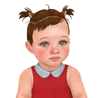 Küçük at kuyruklu, kırmızı bir elbise giyen, izole edilmiş bir portresi olan küçük şirin bir bebek.