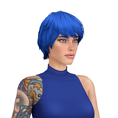 Makyajlı, kısa mavi saçlı, dövmeli, izole edilmiş portresi olan güzel bir kadın.