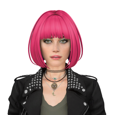 Güzel, genç bir kadın, pembe şilte bakımlı, motosikletçi ceketi ve makyajı olan, izole edilmiş bir portre.