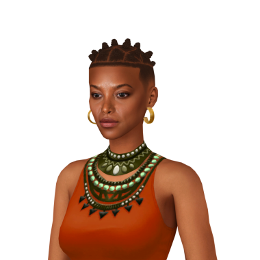 Geleneksel saç stili olan güzel bir Afrikalı kadın. Ulusal bir kostüm ve kuyumcu elbisesi giyiyor.