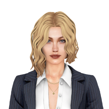 Sarışın, asimetrik kıvırcık saçlı, takım elbiseli, izole edilmiş bir portresi olan güzel bir kadın.