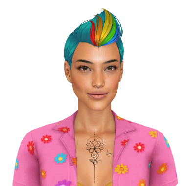 İsyankar dövmeli, gökkuşağı tıraşlı, izole bir portresi olan güzel, genç, tuhaf bir kadın.