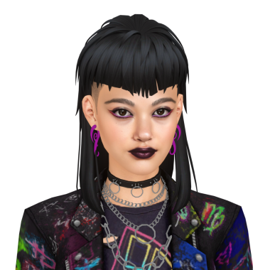 Güzel, tuhaf, sapkın, asi siyah saçlı, havalı kıyafetler giyen, boğucu, izole edilmiş bir portresi olan bir kadın.