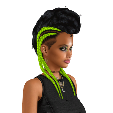 Güzel, tuhaf, sapkın, asi, punk saçlı, havalı kıyafetler giyen, izole edilmiş bir portresi olan siyah bir kadın.