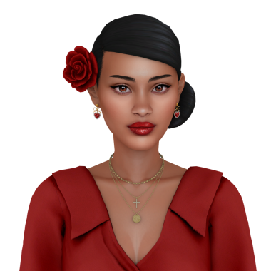 Kırmızı elbiseli güzel bir İspanyol kadın saçında bir gül, izole bir portresi var.