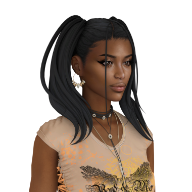 Koyu tenli, at kuyruklu, havalı kıyafetler giyen, izole edilmiş portresi olan güzel bir kadın.