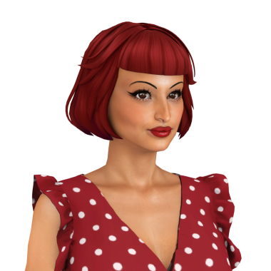 Kızıl saçlı güzel bir genç kadın, kırmızı bir polkadot elbise giyiyor, izole edilmiş bir portre.