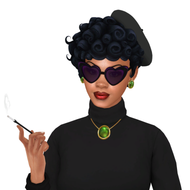 Güzel, kıvırcık saçlı, kalp şeklinde gözlük takan, sigara tutan, izole edilmiş bir portre taşıyan bir kadın.