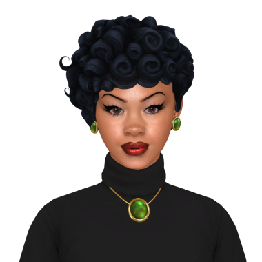 Güzel siyah bir kadın, kıvırcık saçlı, karman çorman bir portresi var.