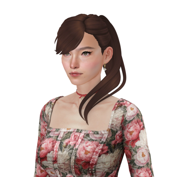 Uzun kahverengi saçlı, at kuyruklu, izole edilmiş genç bir kadın.