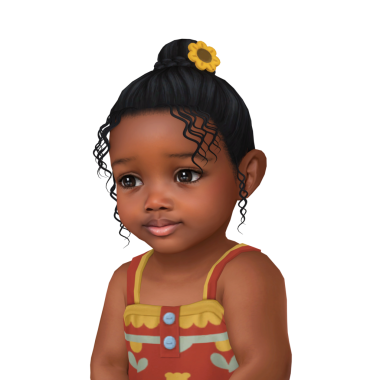 Koyu tenli, güzel bir okul öncesi kız, yaz elbisesi içinde, bir çiçek takıyor, izole edilmiş üç boyutlu bir portre resmi.