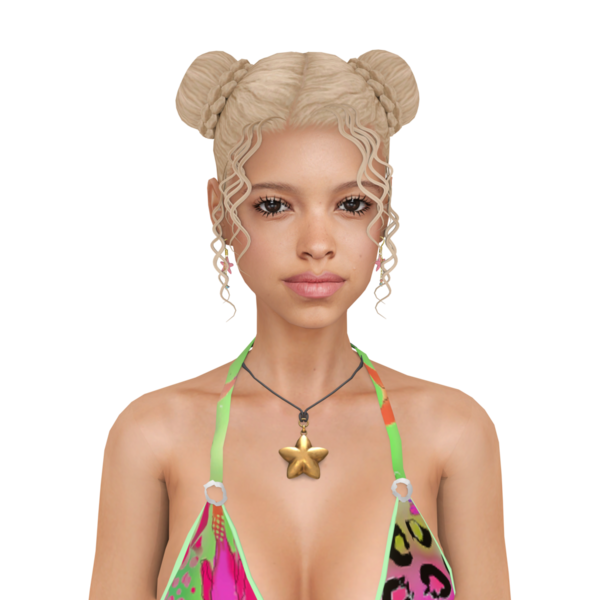 Afrika kökenli güzel sarışın bir kadın bikini giyiyor, 3 boyutlu bir portre çiziyor.