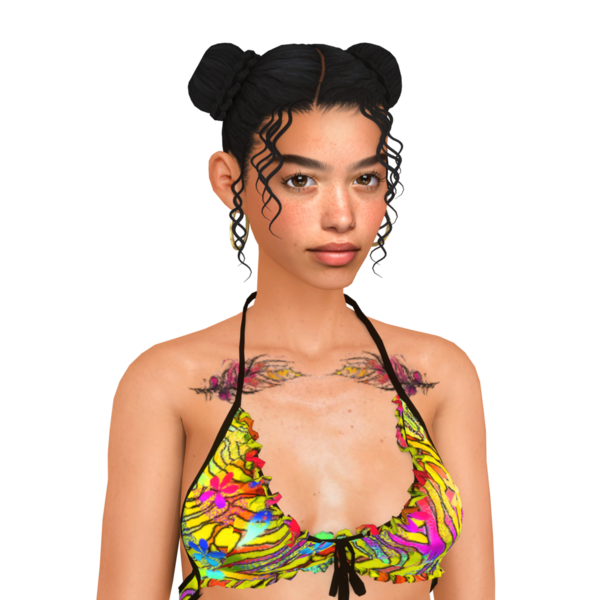 İki poposu ve bikini giymiş, 3 boyutlu bir portresi olan güzel, genç bir İspanyol kadın.