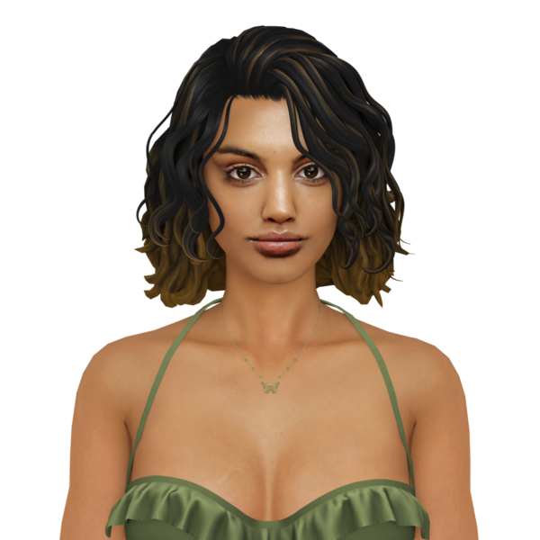 Koyu tenli, kıvırcık saçlı, bikini giyen, izole edilmiş, 3 boyutlu bir portre çizimi olan güzel bir kadın.