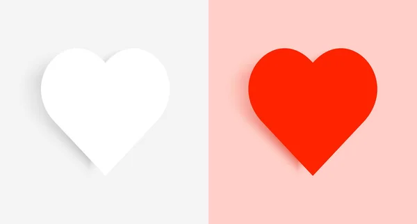 Rotes Weißes Herz Liebe Ikone Realistische Schatten Isoliert Romantische Vektor — Stockvektor