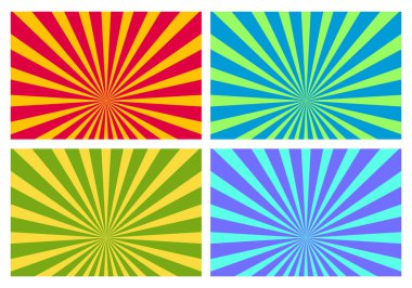 Colorful Radial Sun Rays Retro Vector Background Element Set