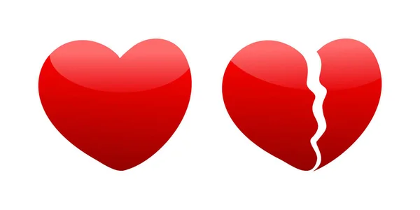 Red Heart Break Glossy Icon Set Vektor Illustration — Stockvektor
