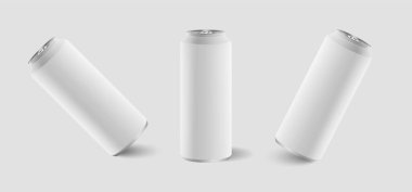 Gerçekçi Alüminyum Kutular Ürün Paketleme Vektörü Mokup İllüstrasyonu