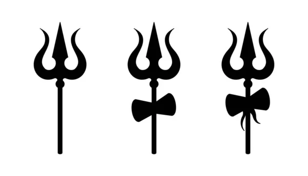 Shiva Tanrısı Trishul Üçlü Mızrak Vektör İllüstrasyonu Ayarlandı