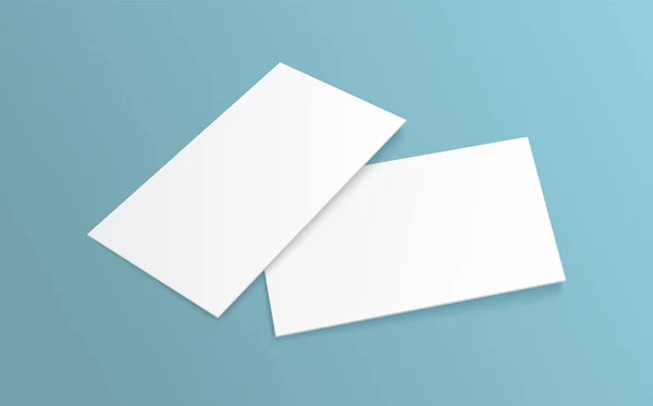 Blank Business Card White Paper Mockup Blue Background Vector Illustration — Stock Vector