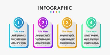 Renkli Dört Adım Bilgisel İş Sunum Vektörü Şablonu
