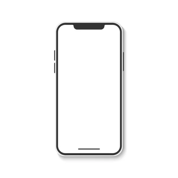 Notch Smartphone Realista Blanco Dispositivo Móvil Sombra Burla Vector Ilustración — Vector de stock
