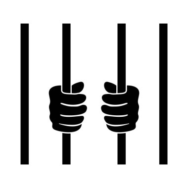 Parmaklıkların Arkasındaki Hapishane Eller Siluet Vektörü İllüstrasyonu